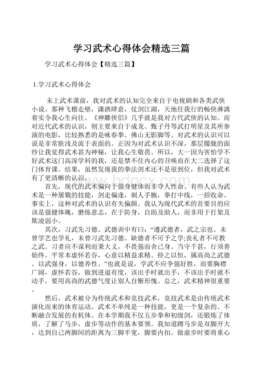 学习武术心得体会精选三篇.docx