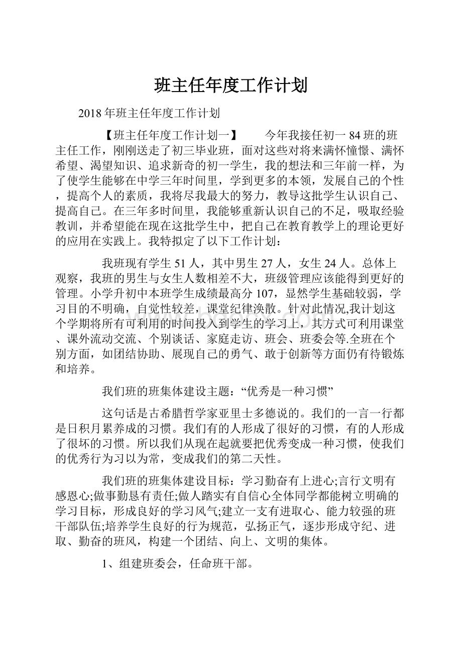 班主任年度工作计划.docx_第1页