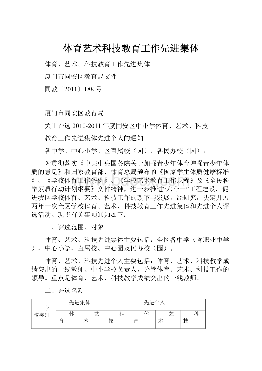 体育艺术科技教育工作先进集体.docx_第1页