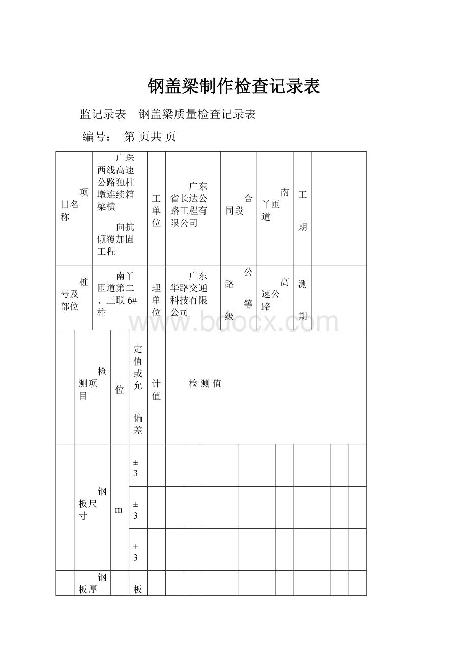 钢盖梁制作检查记录表.docx