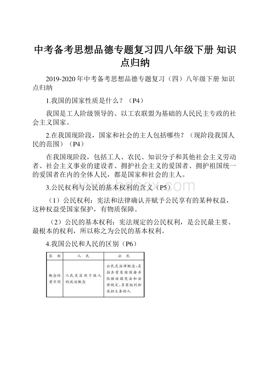 中考备考思想品德专题复习四八年级下册 知识点归纳.docx_第1页