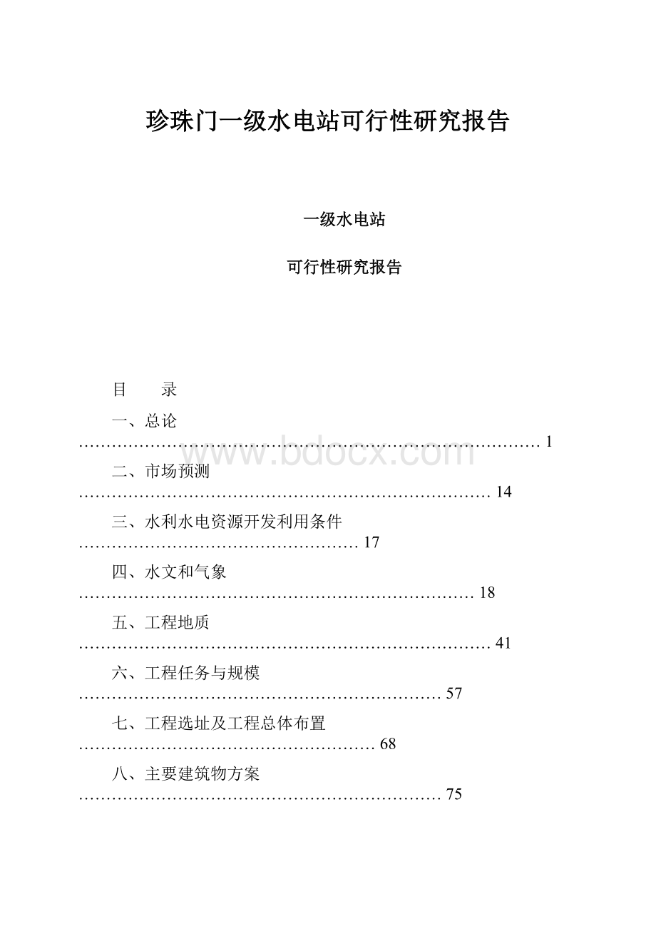 珍珠门一级水电站可行性研究报告.docx_第1页