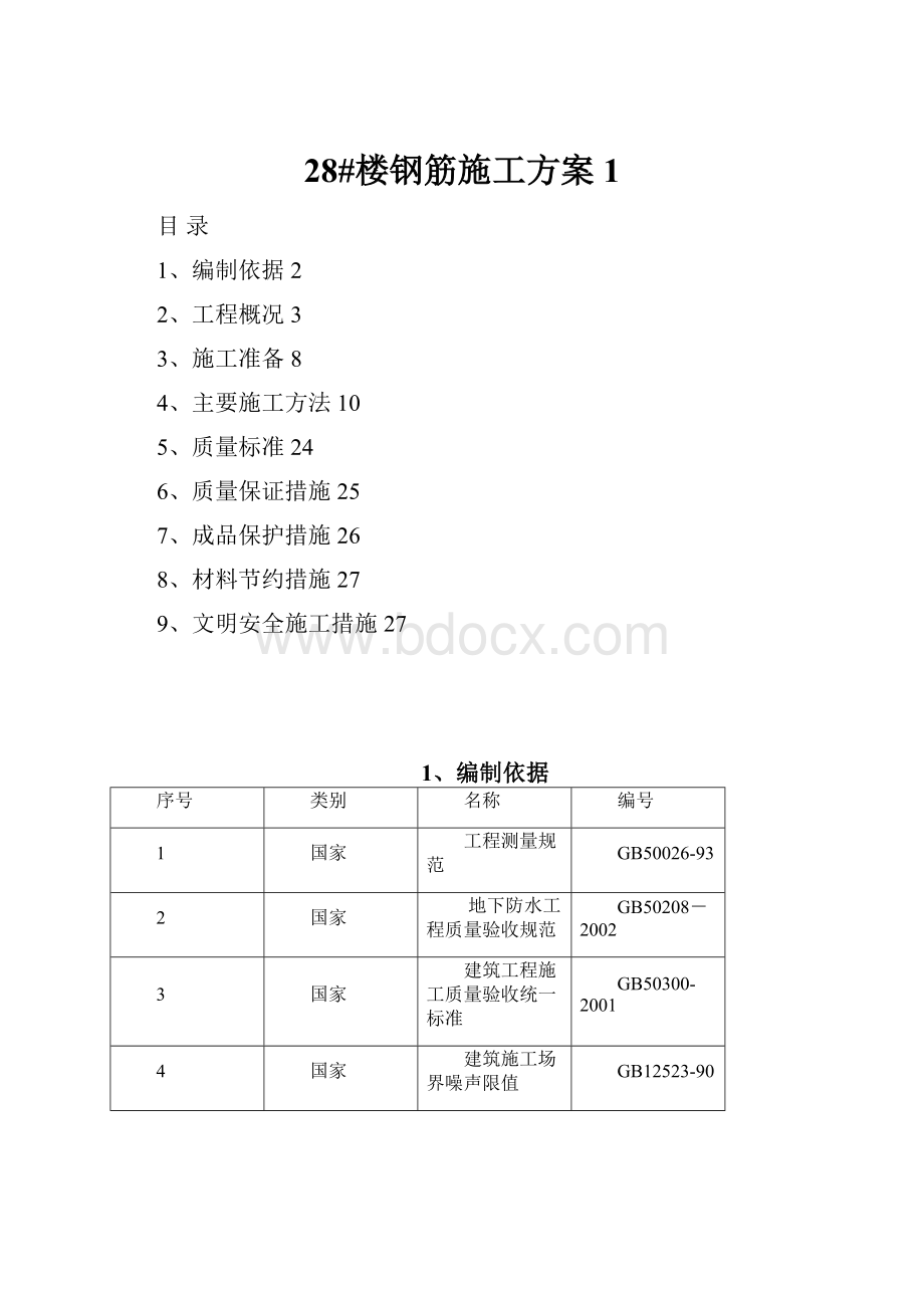 28#楼钢筋施工方案1.docx_第1页