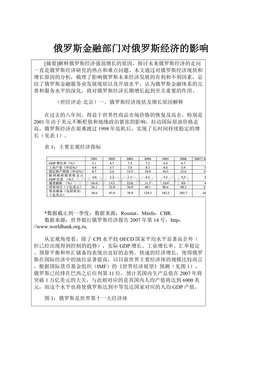 俄罗斯金融部门对俄罗斯经济的影响.docx_第1页