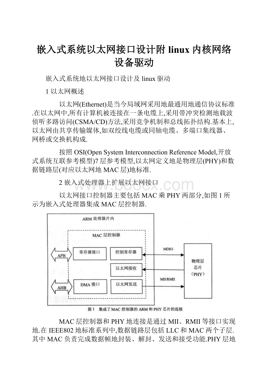 嵌入式系统以太网接口设计附linux内核网络设备驱动.docx_第1页