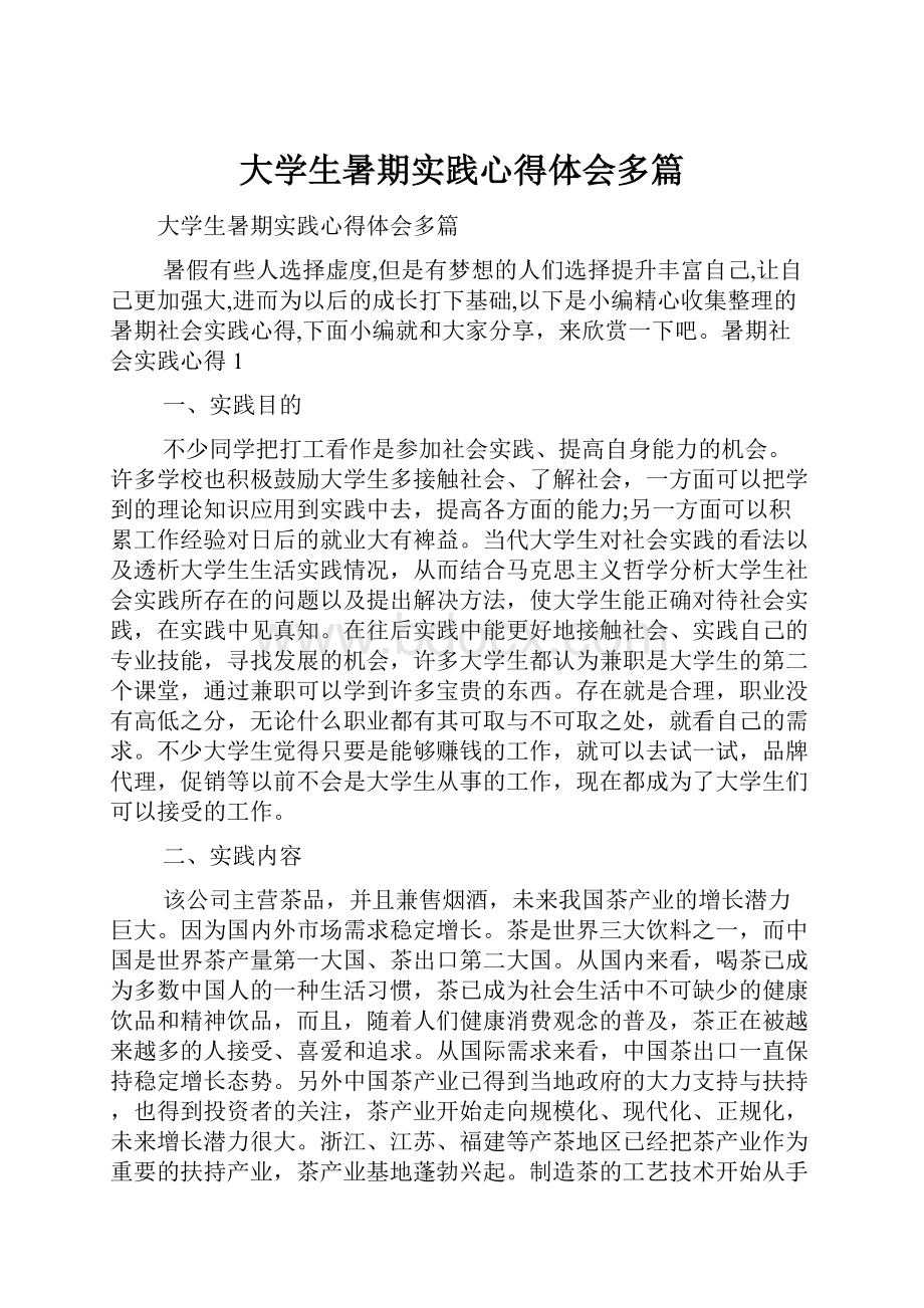 大学生暑期实践心得体会多篇.docx_第1页