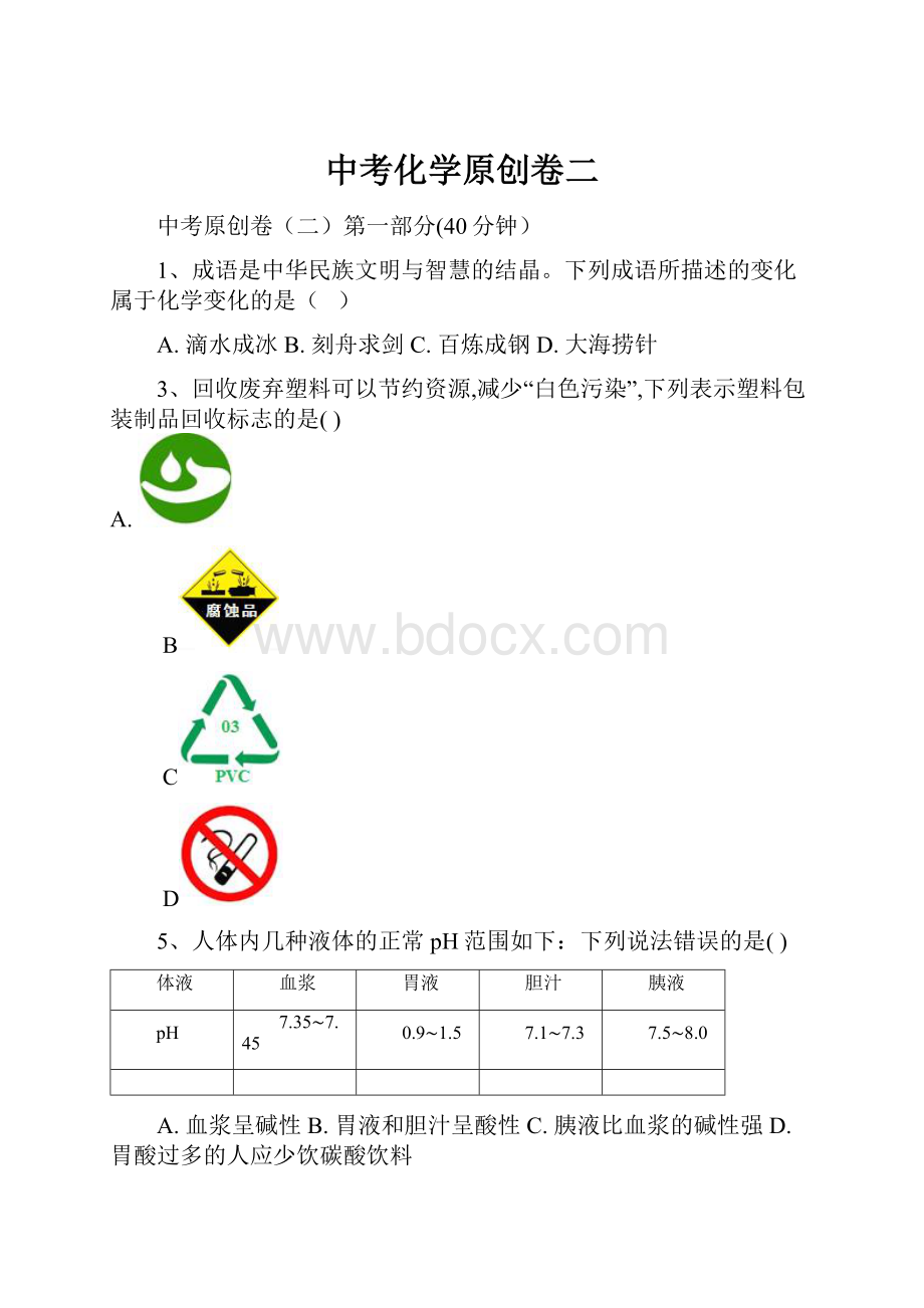 中考化学原创卷二.docx_第1页