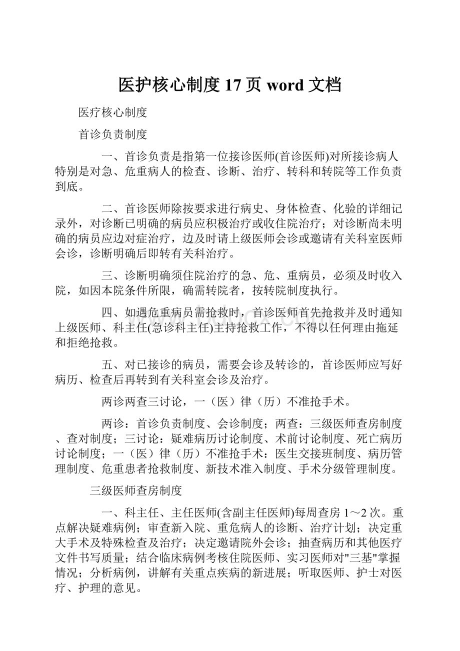 医护核心制度17页word文档.docx