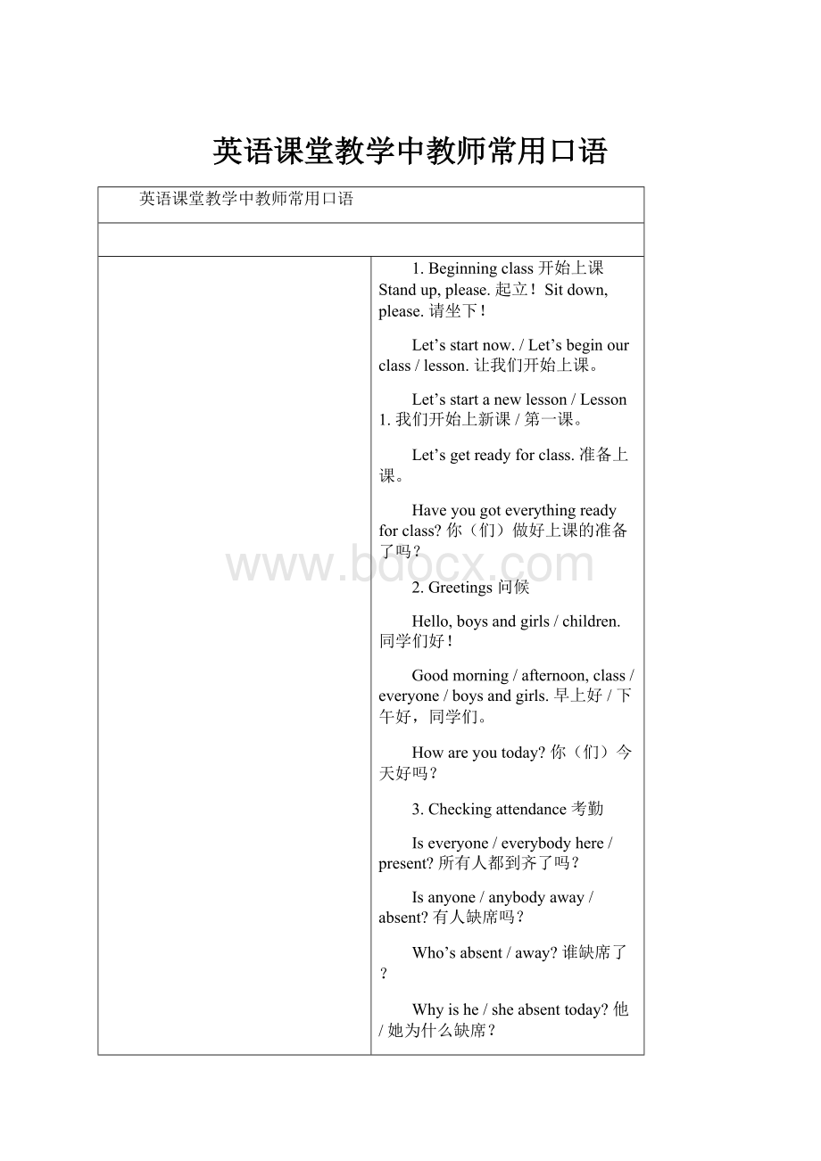 英语课堂教学中教师常用口语.docx