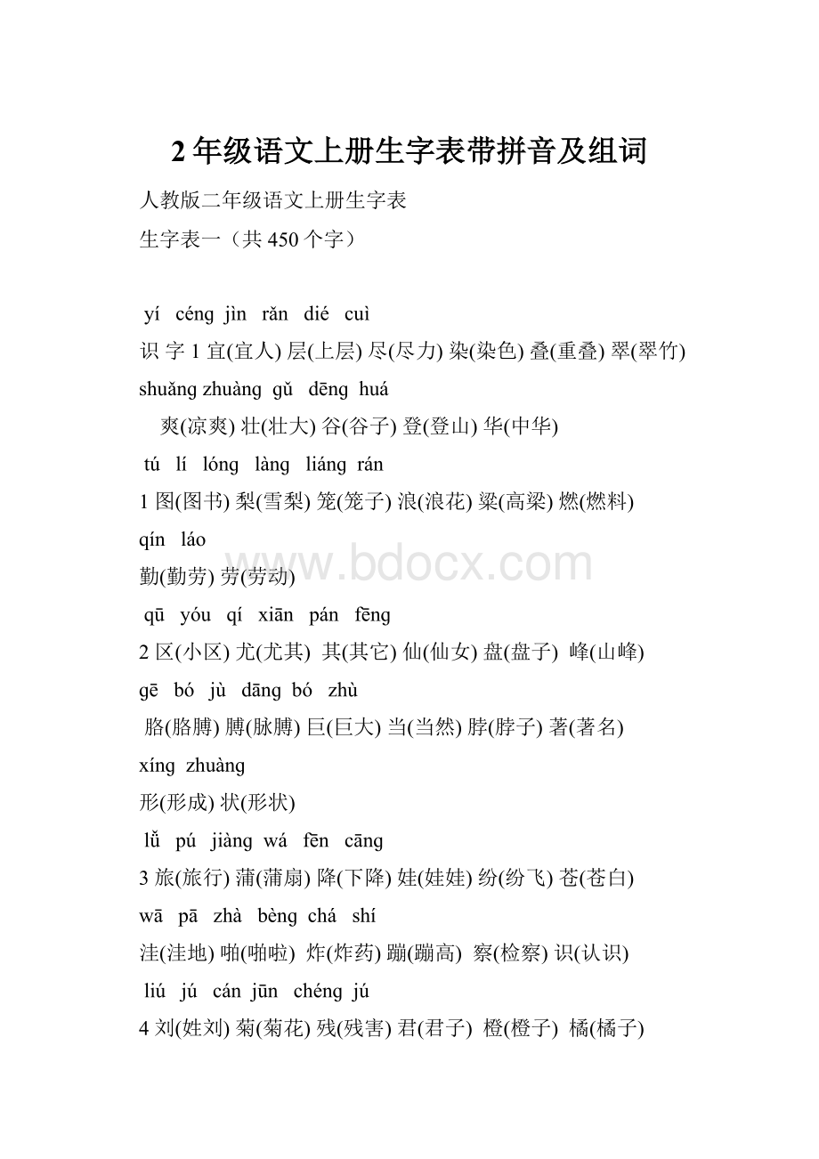 2年级语文上册生字表带拼音及组词.docx