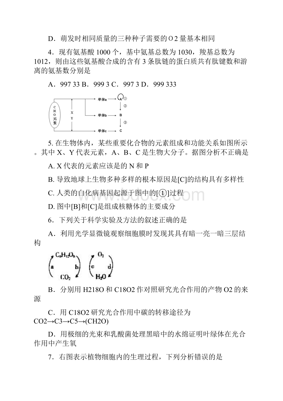 一轮复习高中生物必修一综合检测题已排版可以直接打印.docx_第2页