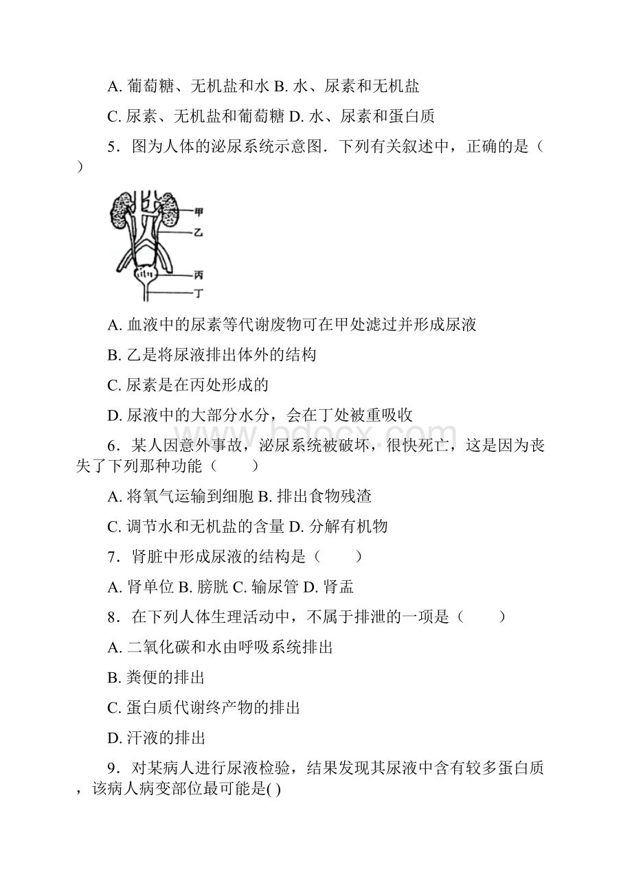 最新生物七年级下册《第5章人体内废物的排出》单元检测试题含答案解析.docx_第2页