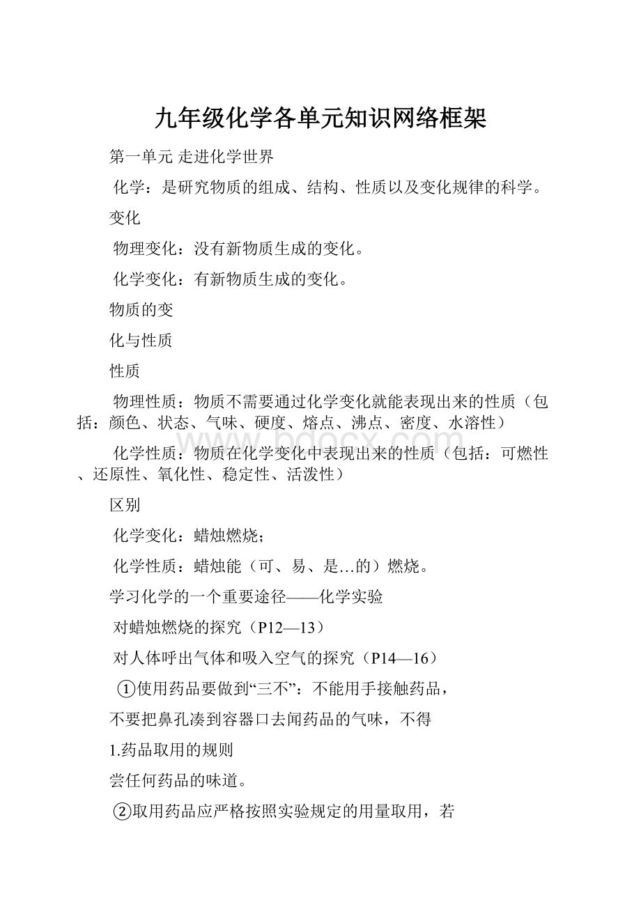 九年级化学各单元知识网络框架.docx_第1页