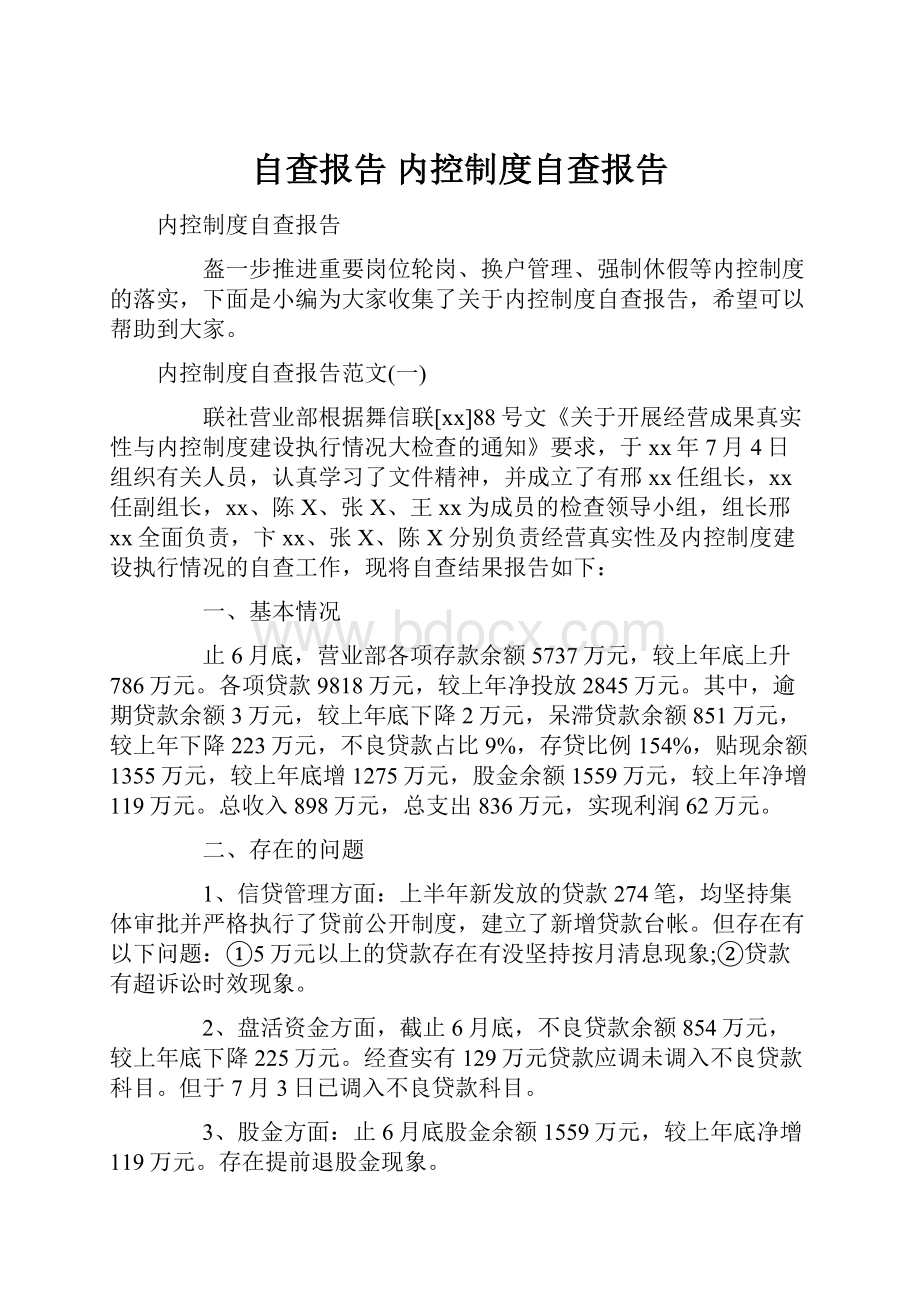 自查报告 内控制度自查报告.docx