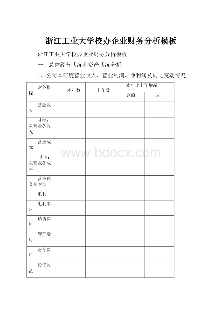 浙江工业大学校办企业财务分析模板.docx