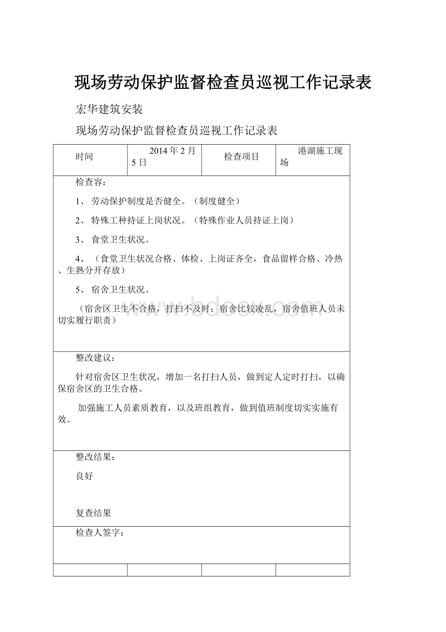 现场劳动保护监督检查员巡视工作记录表.docx