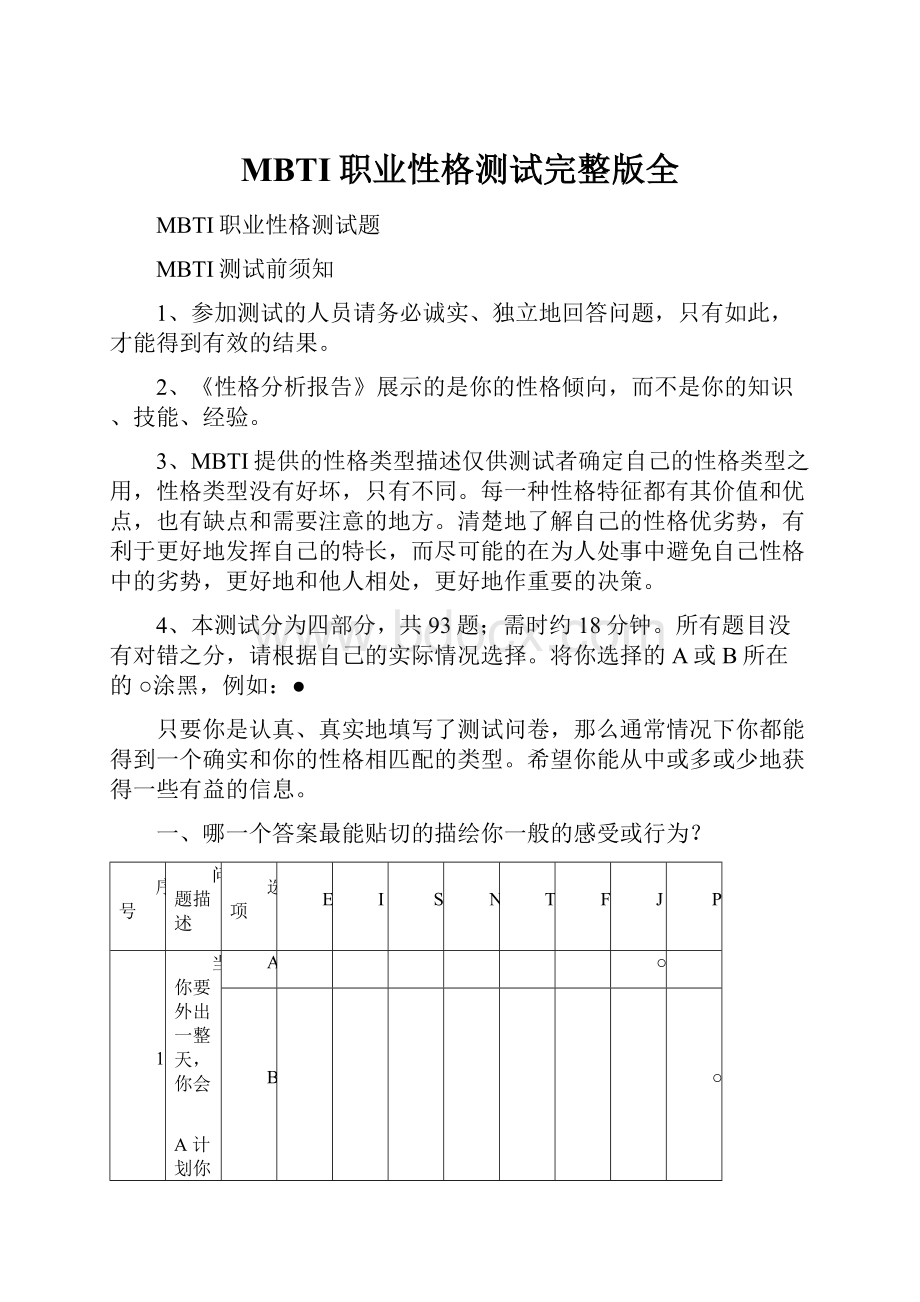 MBTI职业性格测试完整版全.docx