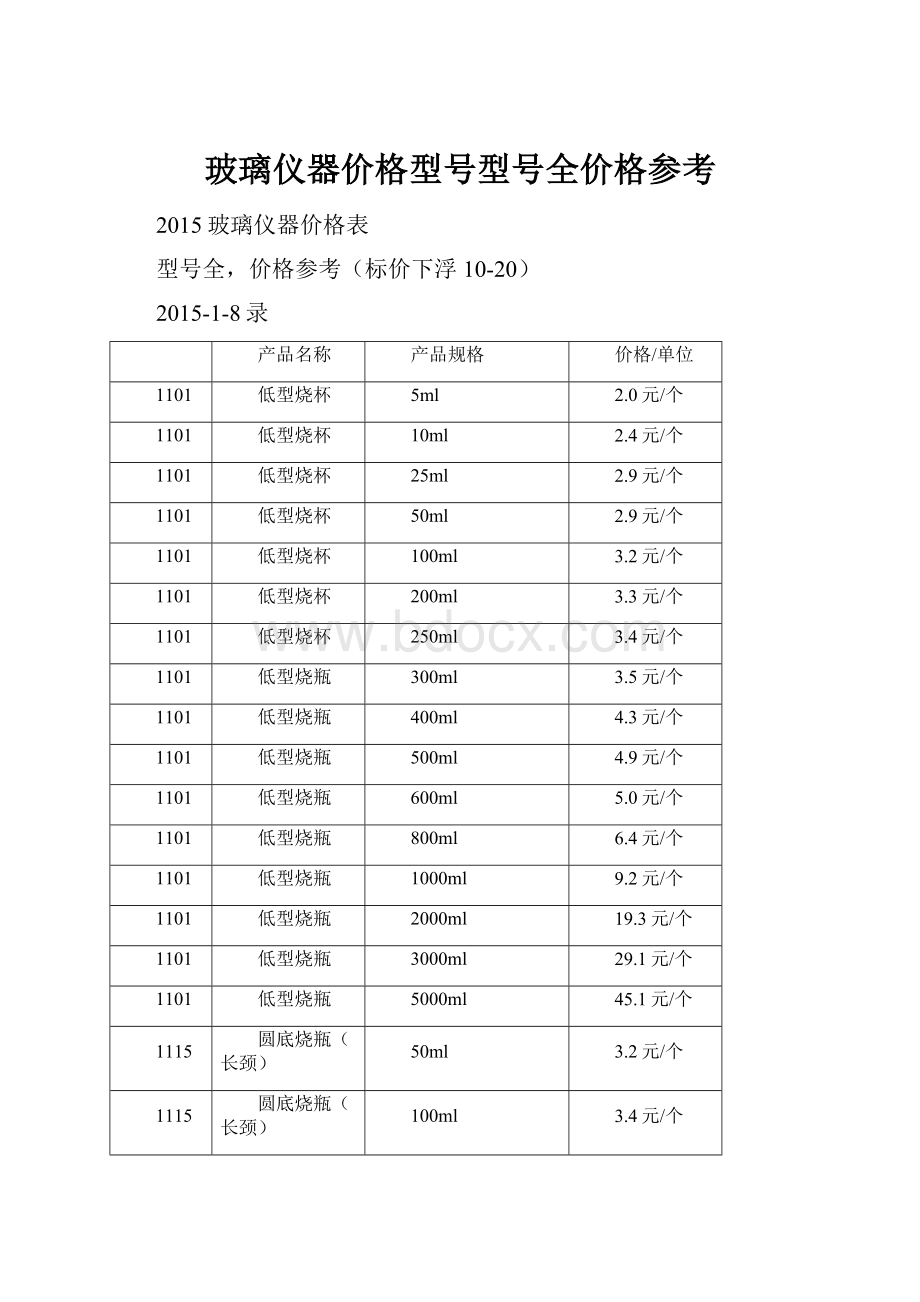 玻璃仪器价格型号型号全价格参考.docx_第1页