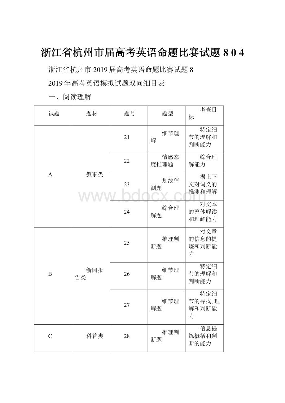 浙江省杭州市届高考英语命题比赛试题80 4.docx