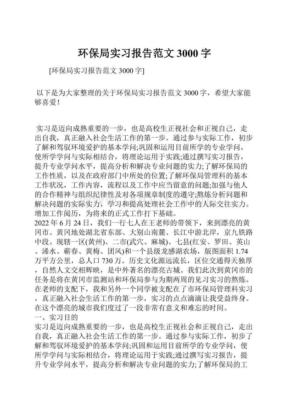 环保局实习报告范文3000字.docx