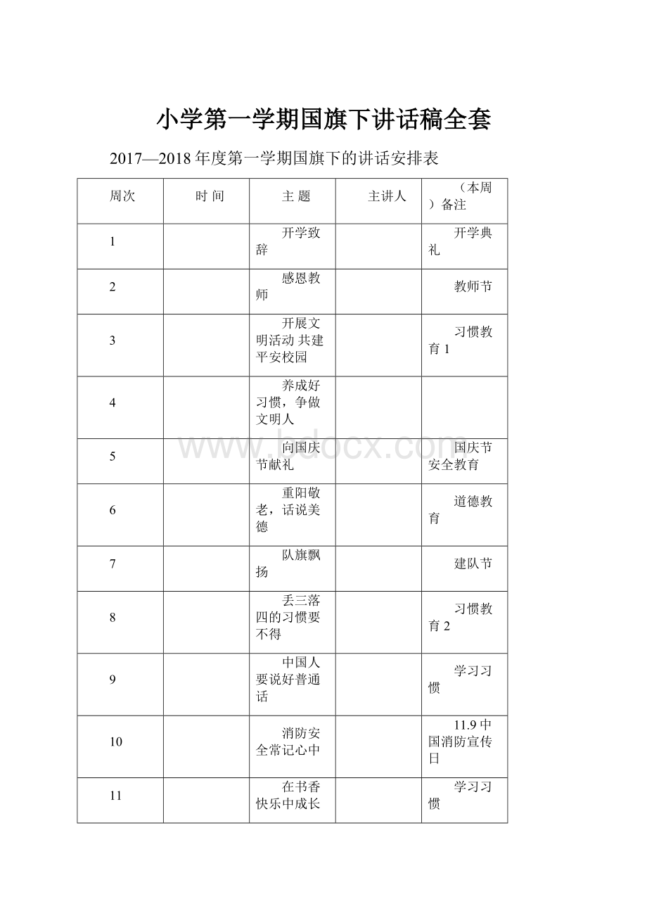 小学第一学期国旗下讲话稿全套.docx_第1页