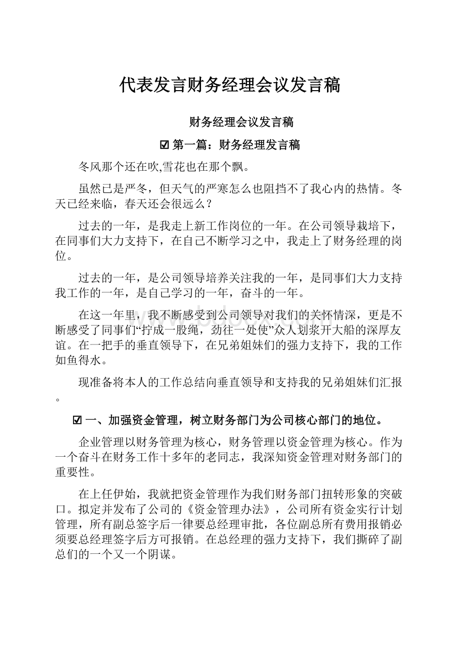 代表发言财务经理会议发言稿.docx_第1页