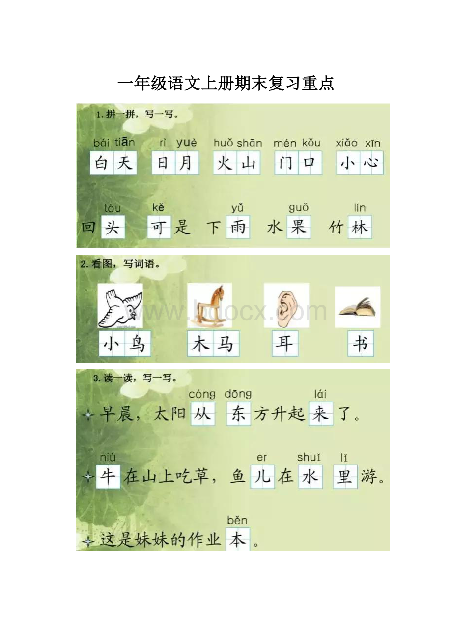 一年级语文上册期末复习重点.docx