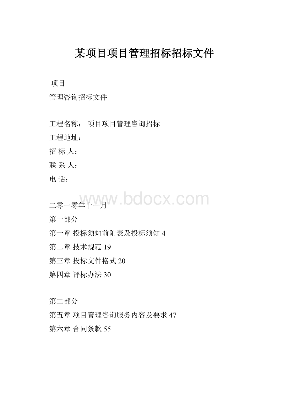 某项目项目管理招标招标文件.docx_第1页