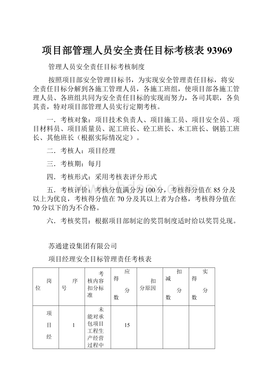 项目部管理人员安全责任目标考核表93969.docx_第1页