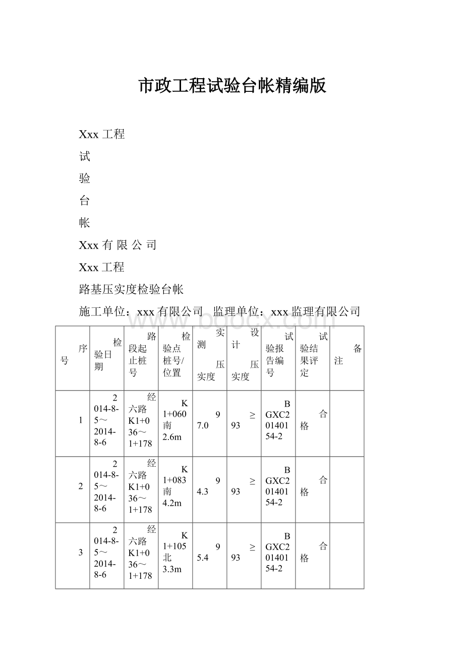 市政工程试验台帐精编版.docx_第1页