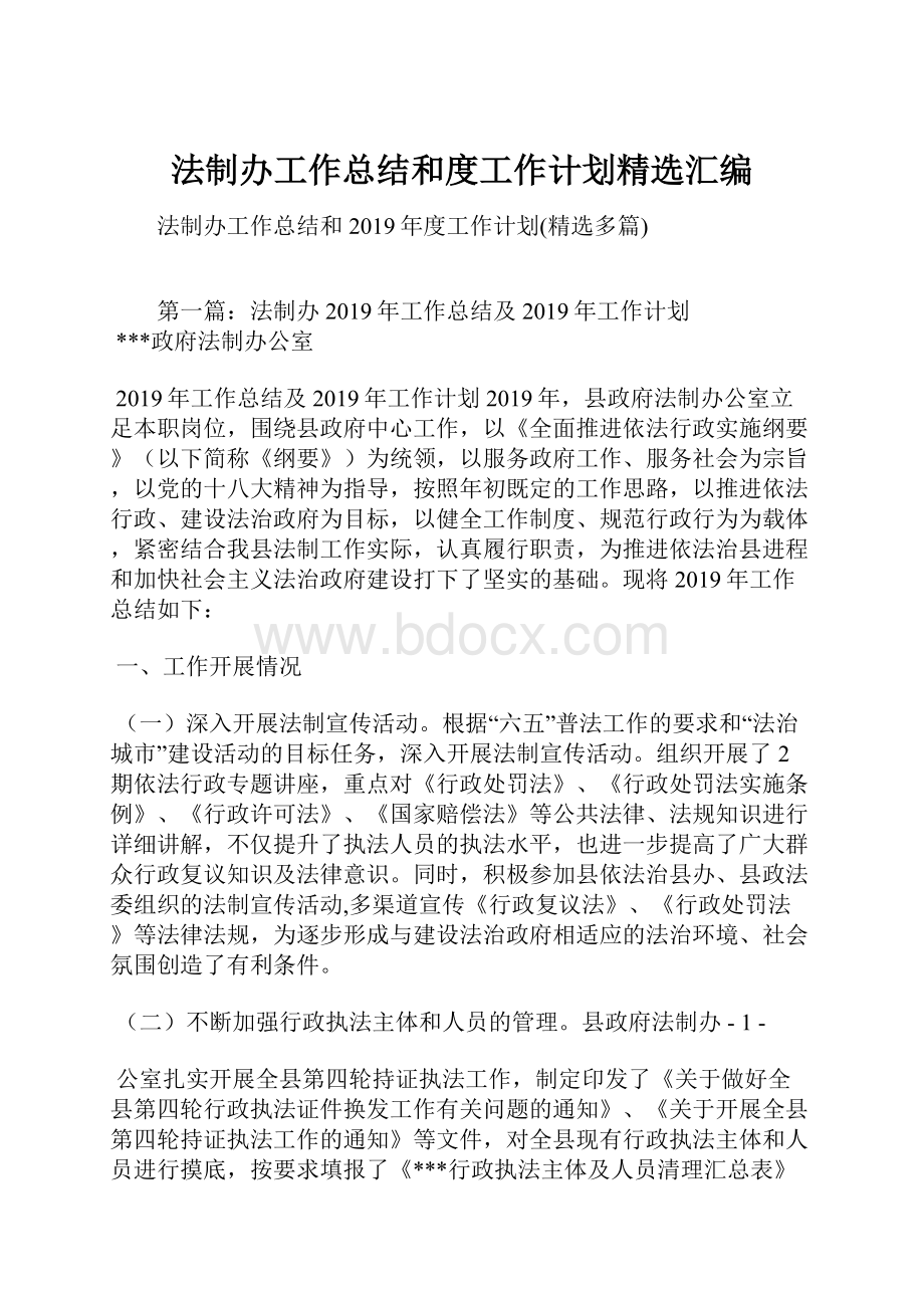 法制办工作总结和度工作计划精选汇编.docx_第1页