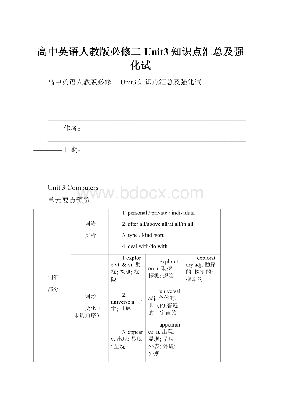 高中英语人教版必修二Unit3知识点汇总及强化试.docx