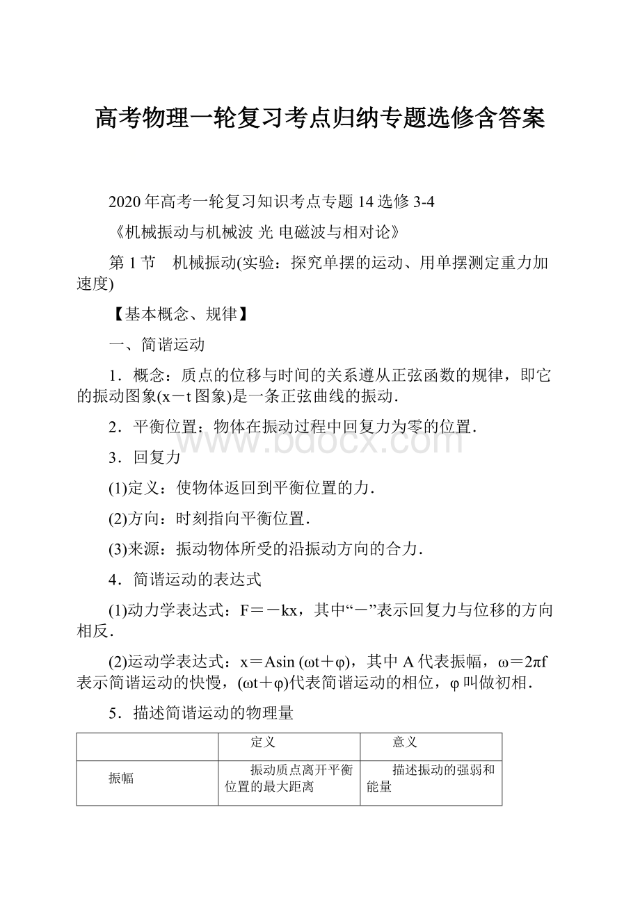 高考物理一轮复习考点归纳专题选修含答案.docx