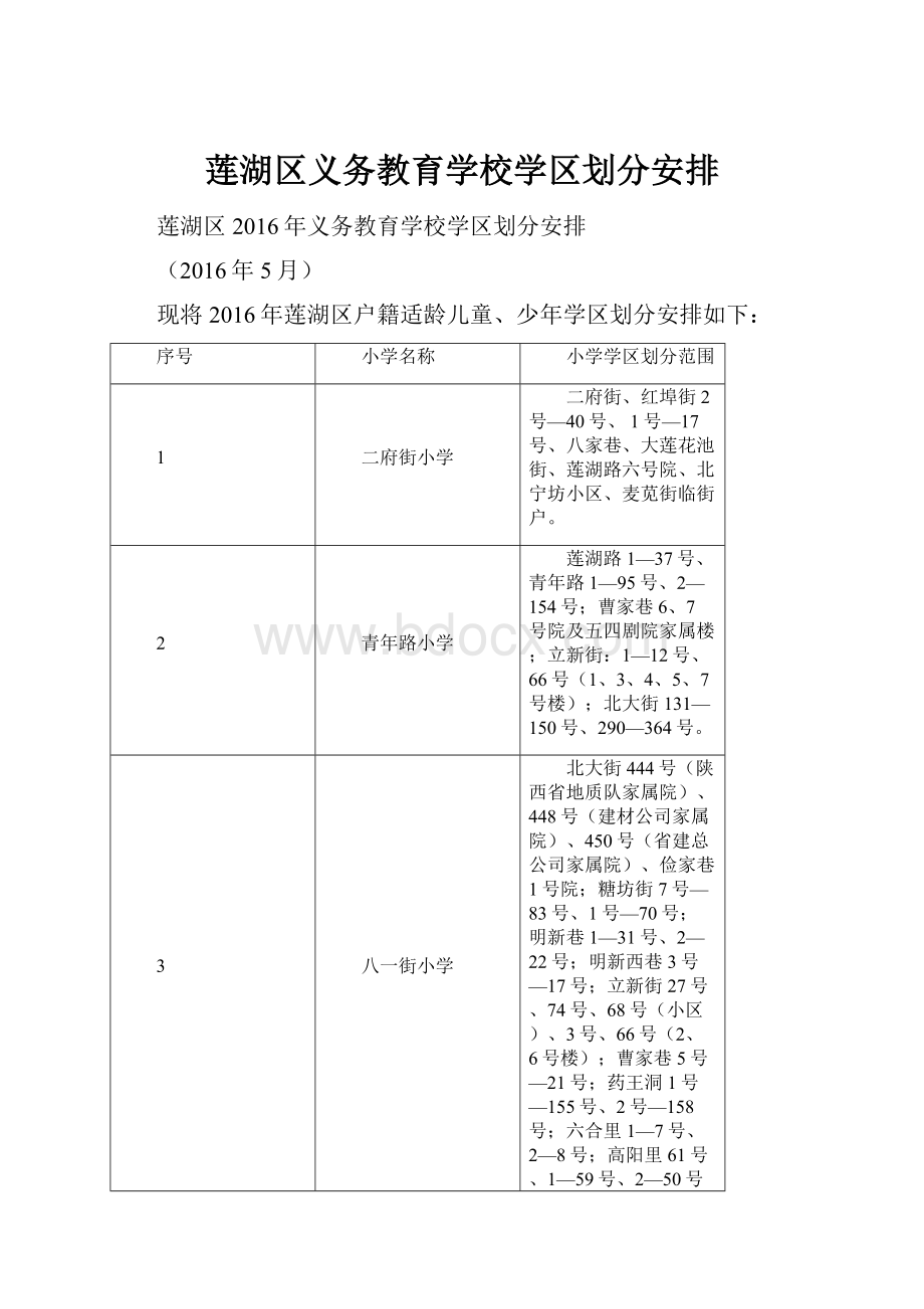 莲湖区义务教育学校学区划分安排.docx