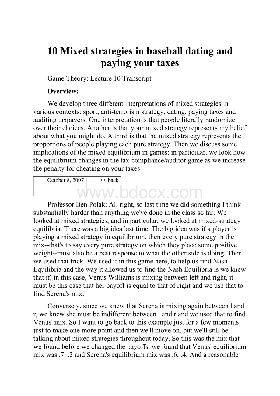 10 Mixed strategies in baseball dating and paying your taxes.docx