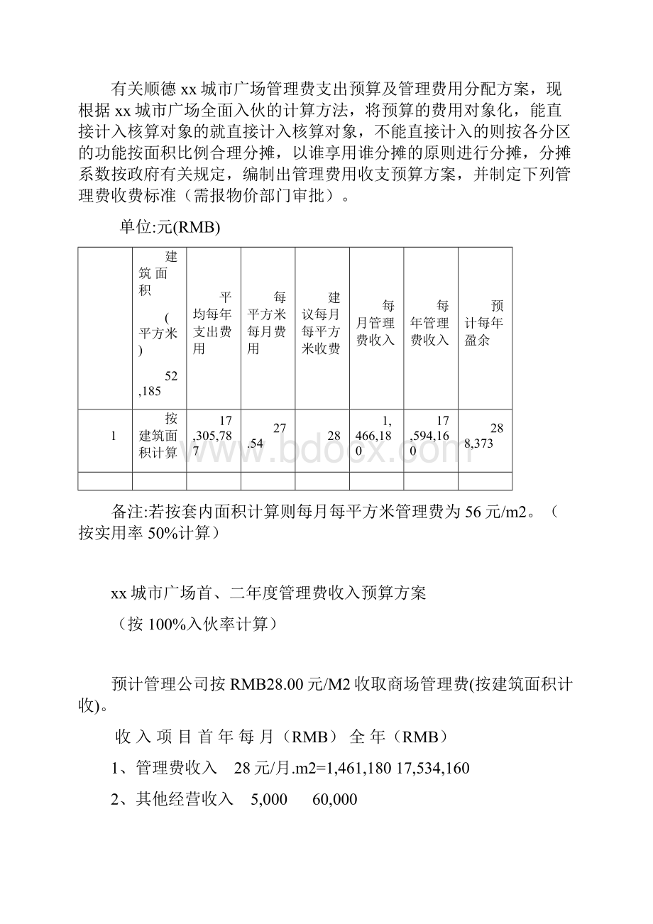 购物中心年度管理费预算.docx_第2页