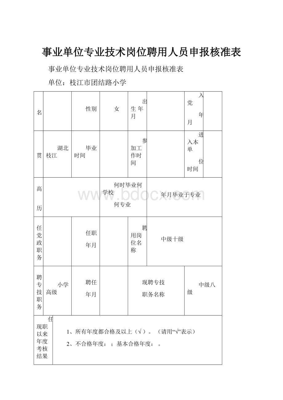 事业单位专业技术岗位聘用人员申报核准表.docx_第1页