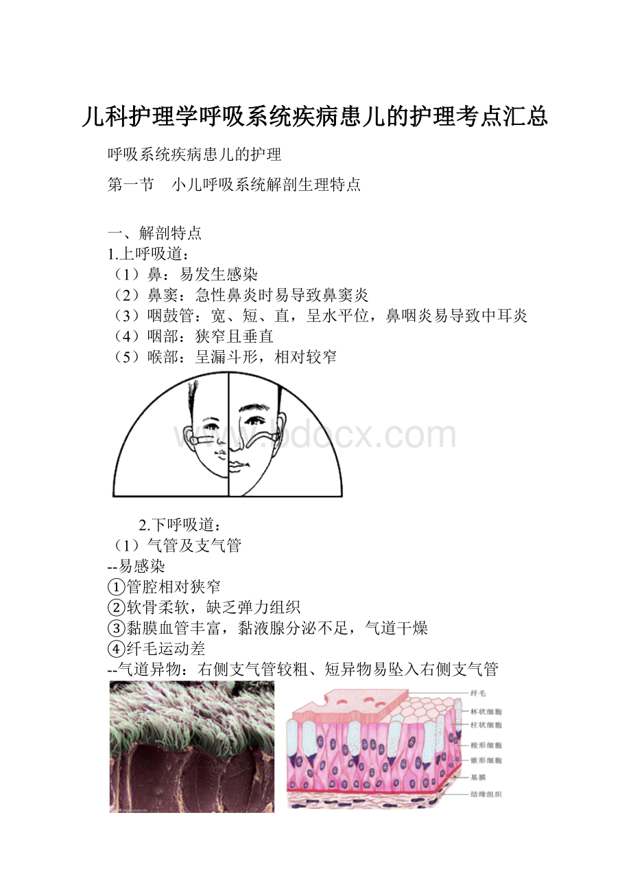 儿科护理学呼吸系统疾病患儿的护理考点汇总.docx