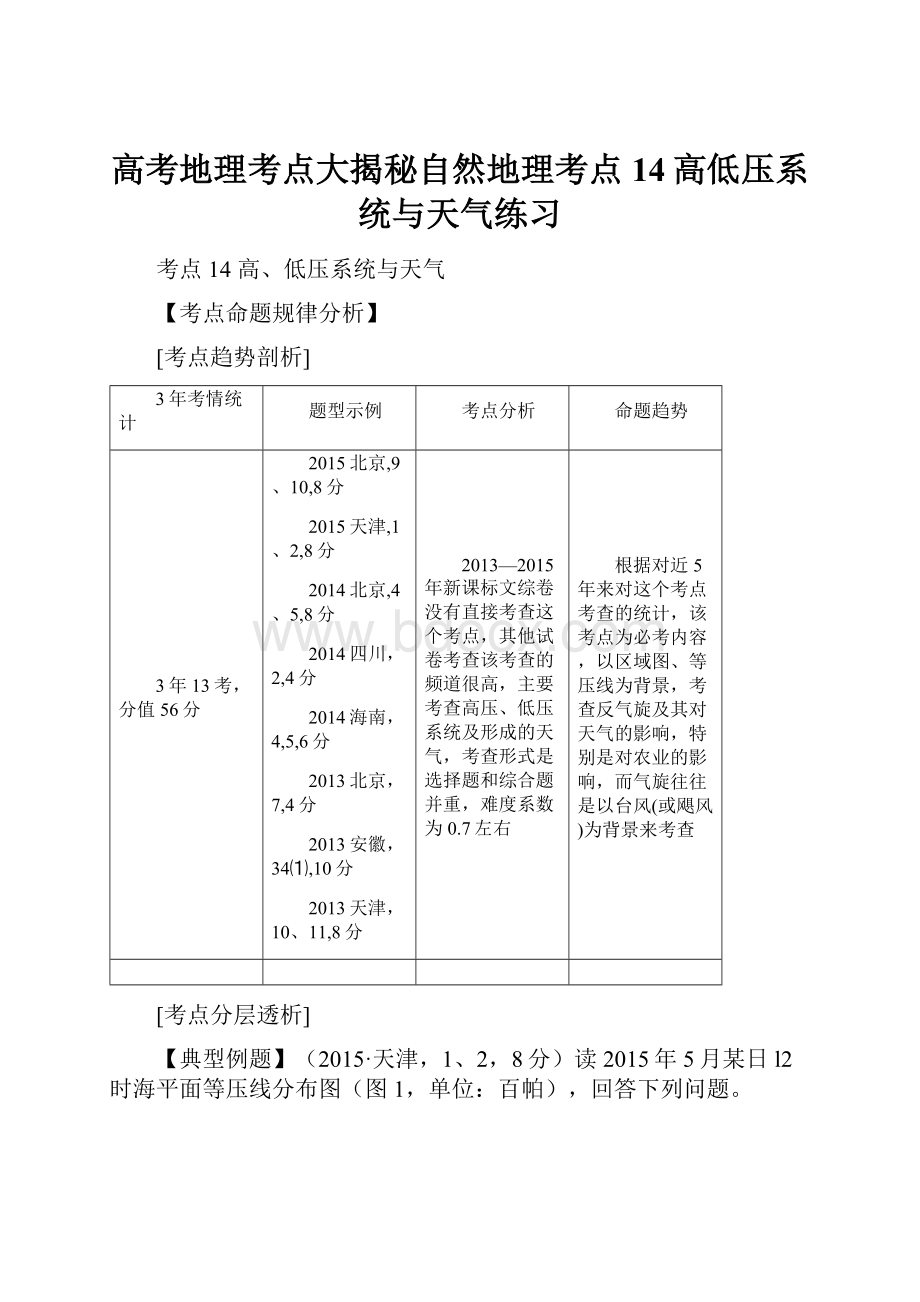 高考地理考点大揭秘自然地理考点14高低压系统与天气练习.docx