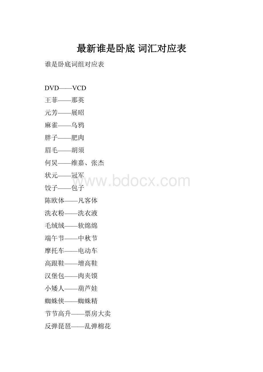 最新谁是卧底词汇对应表.docx