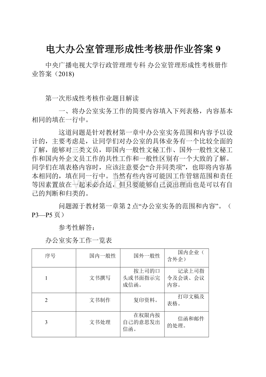 电大办公室管理形成性考核册作业答案9.docx_第1页