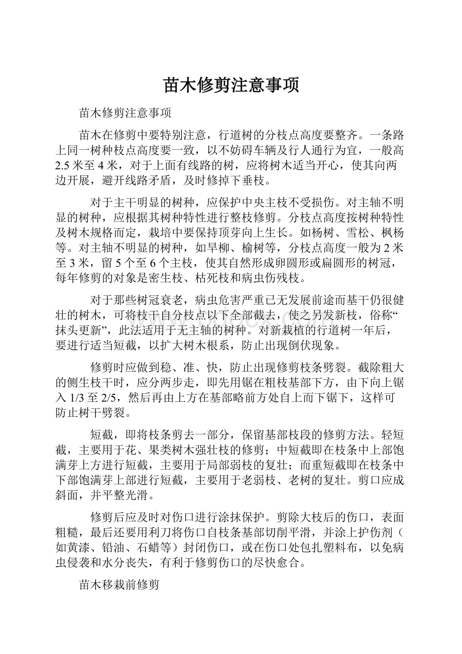 苗木修剪注意事项.docx_第1页