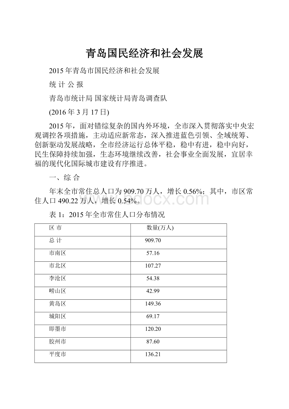 青岛国民经济和社会发展.docx_第1页