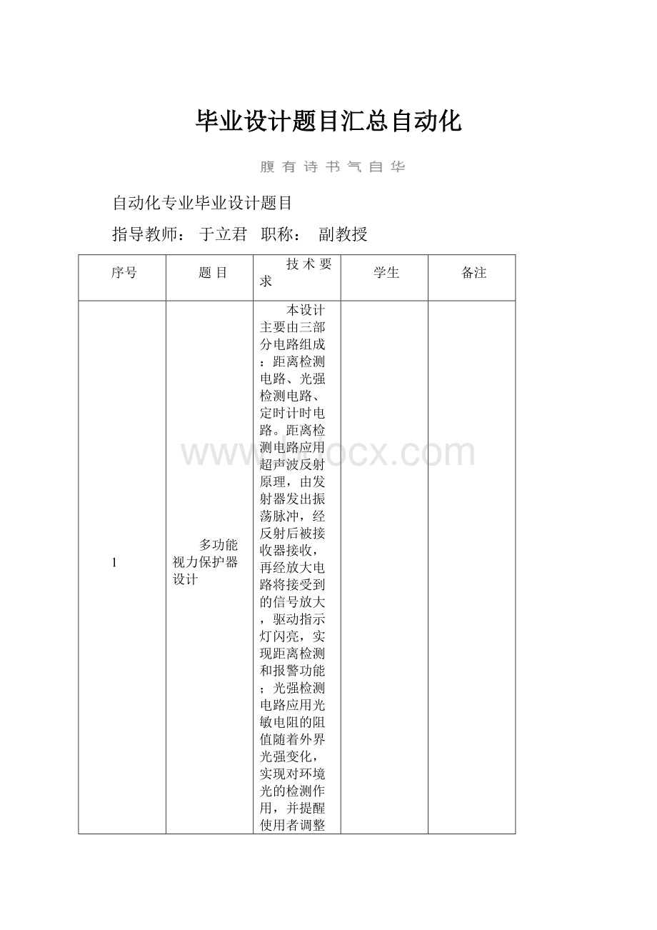 毕业设计题目汇总自动化.docx