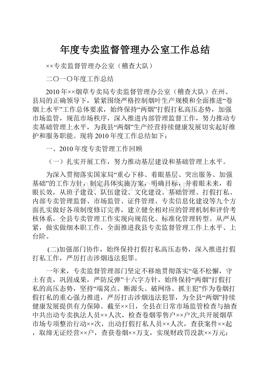 年度专卖监督管理办公室工作总结.docx