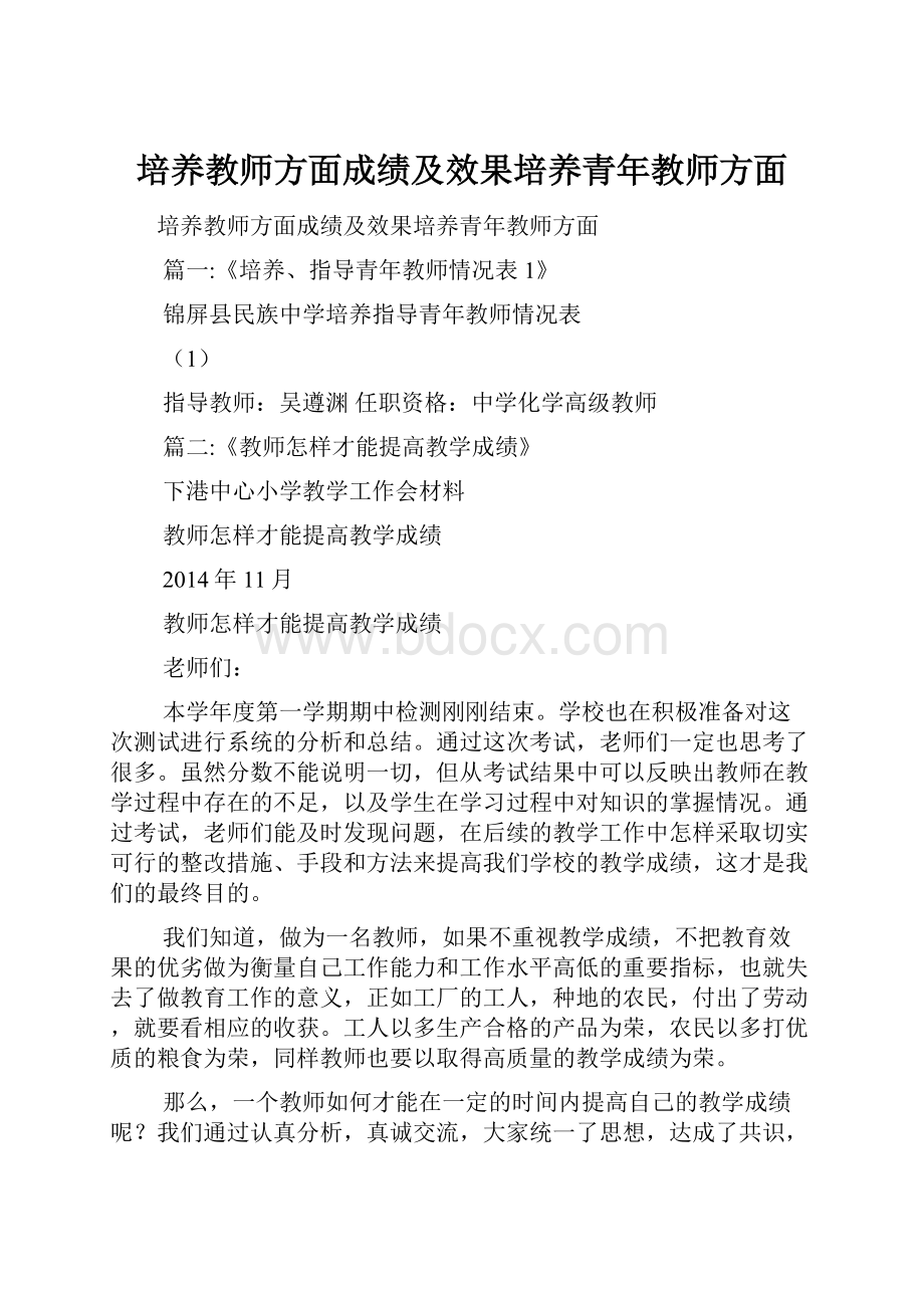 培养教师方面成绩及效果培养青年教师方面.docx_第1页