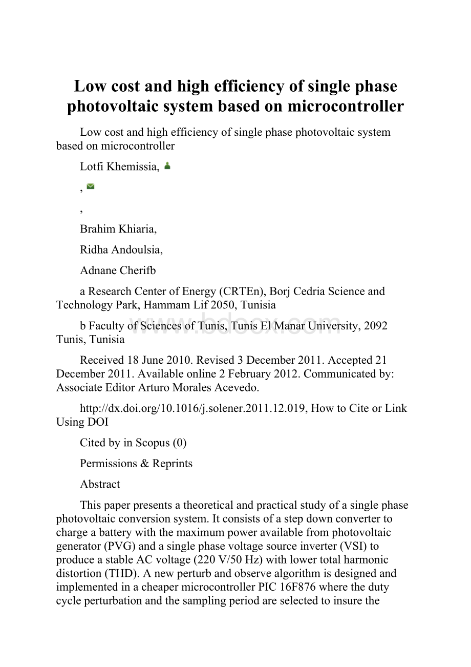 Low cost and high efficiency of single phase photovoltaic system based on microcontroller.docx