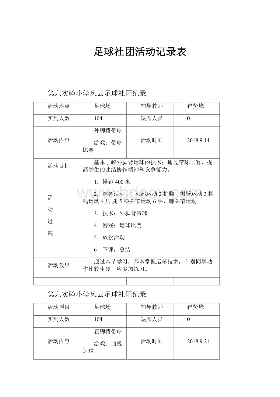 足球社团活动记录表.docx