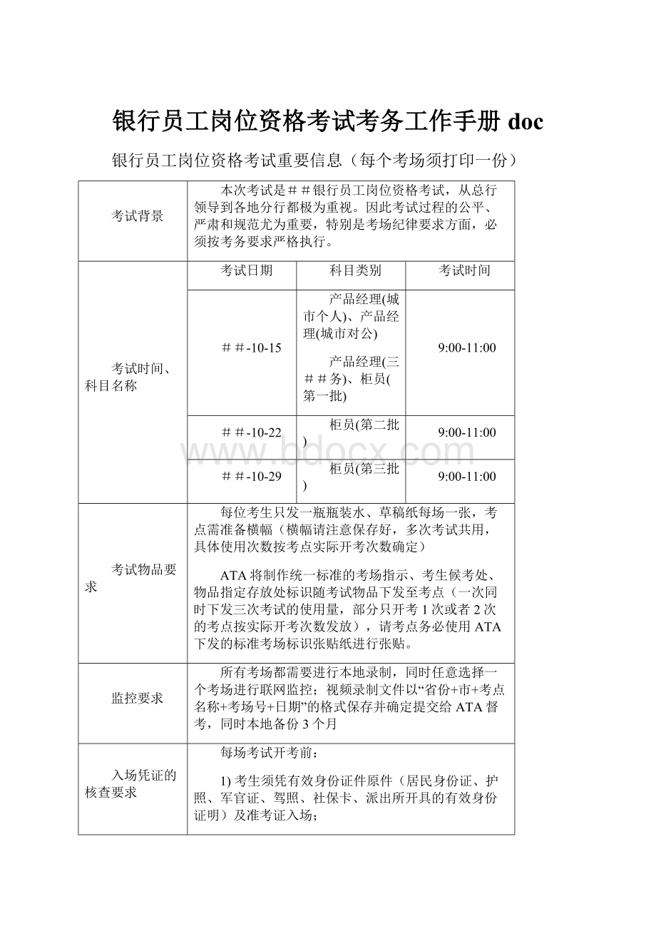 银行员工岗位资格考试考务工作手册doc.docx_第1页