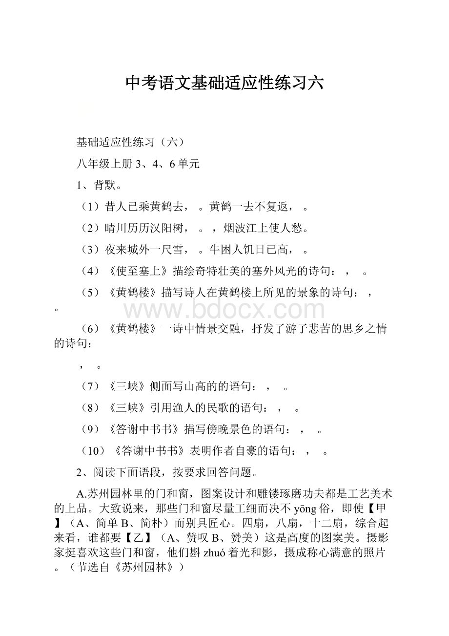 中考语文基础适应性练习六.docx